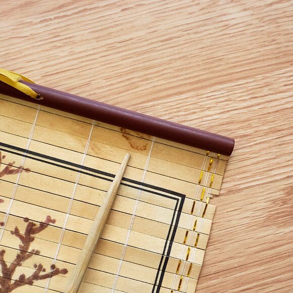 Chinese Bamboo Scroll Calendar 1985, Flowers motif - Picture 7 of 9